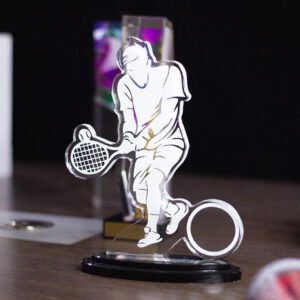 Dynamic Tennis Player Crystal Cutout Award