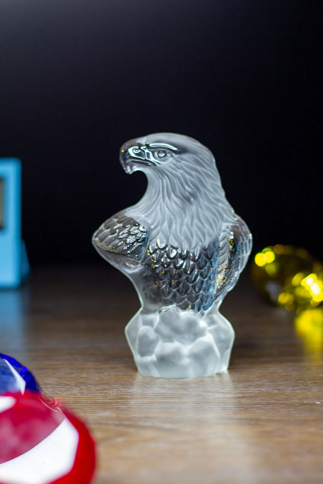 Frosted Crystal Falcon Bust Sculpture