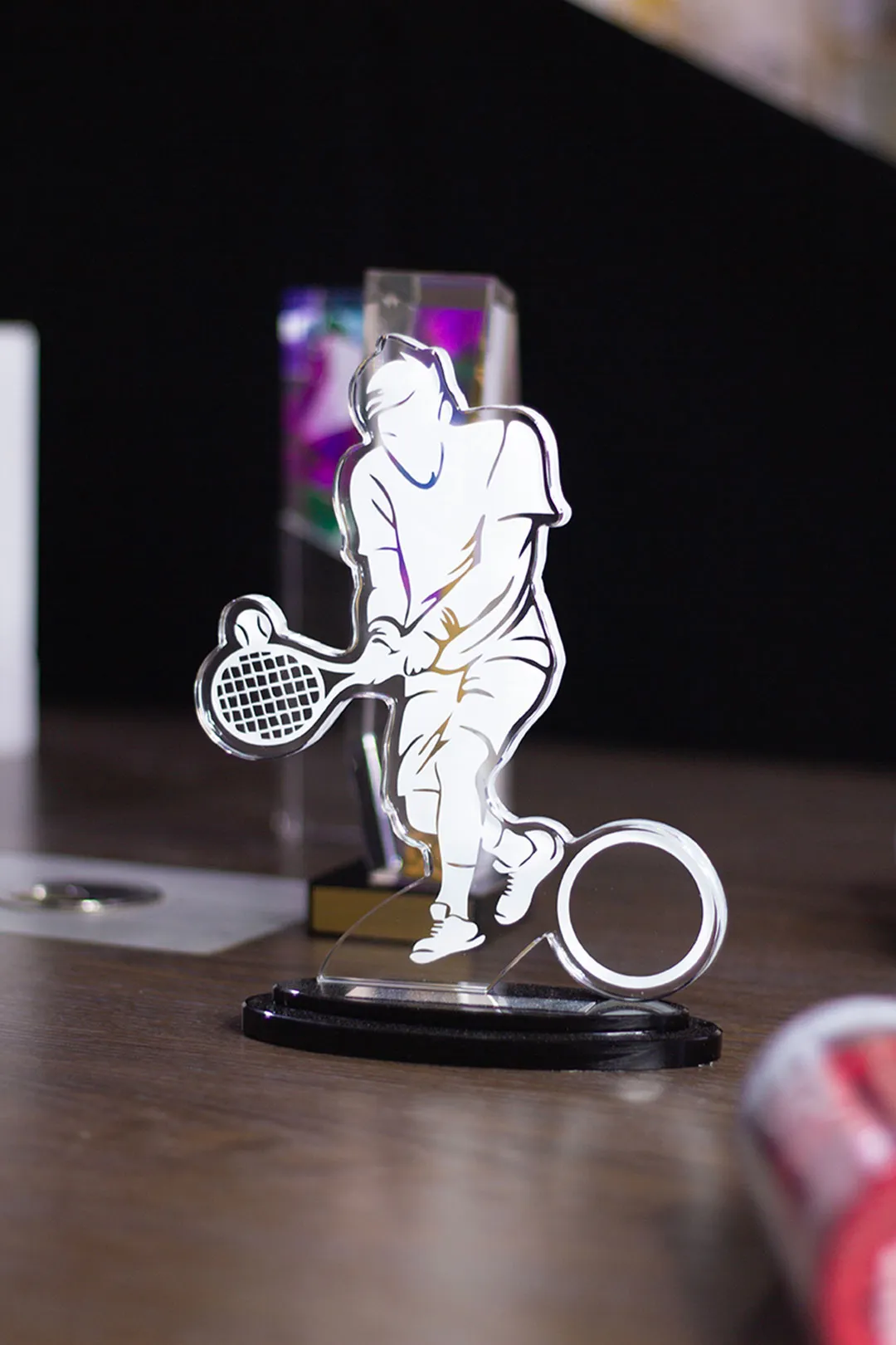 Dynamic Tennis Player Crystal Cutout Award