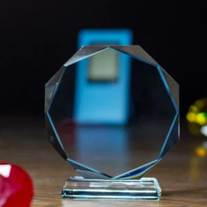 Faceted Circular Decagon Crystal Plaque