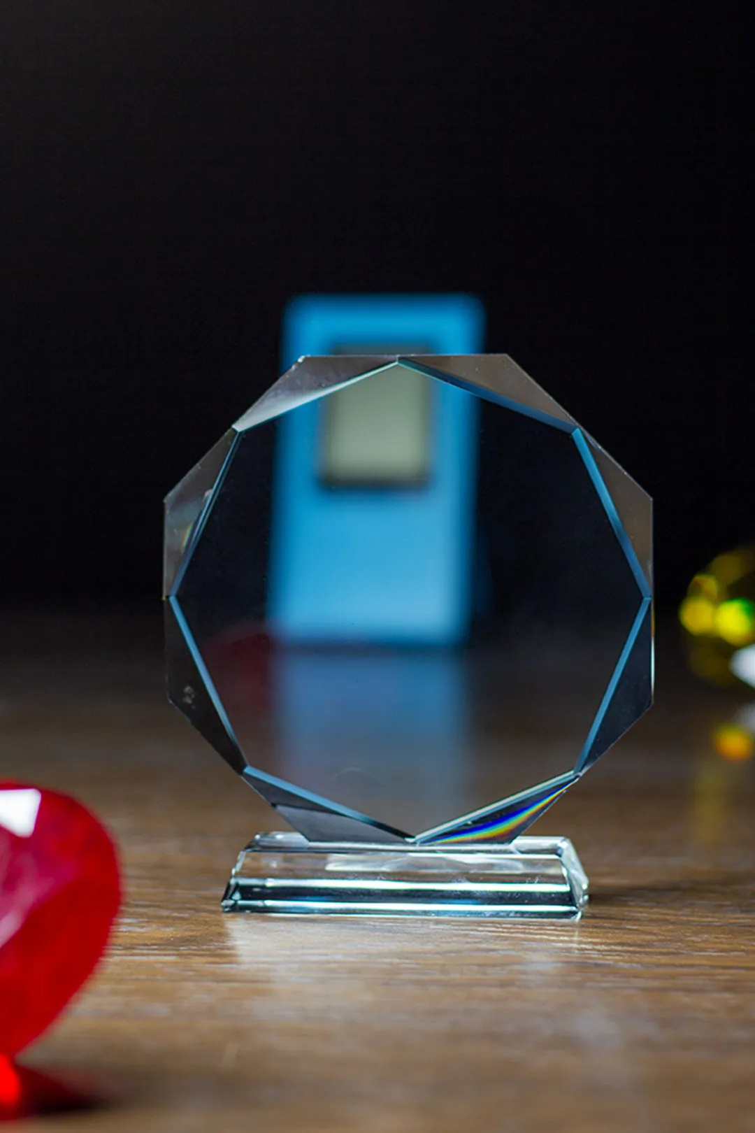 Faceted Circular Decagon Crystal Plaque