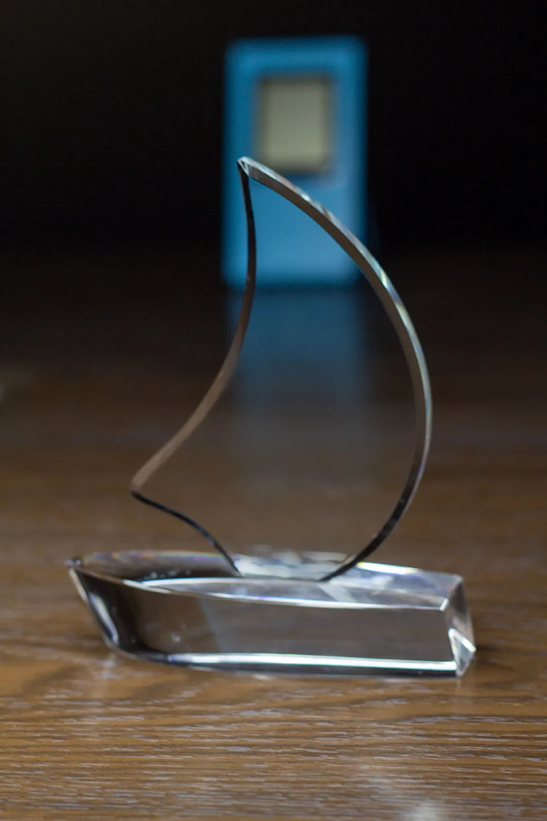 Crystal Sailboat Trophy on Polished Hull Base