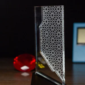 Vertical Crystal Award with Geometric Star Pattern Etching