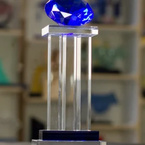 Cobalt Blue Diamond Pillar Crystal Trophy