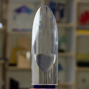 Oval Slant Top Crystal Award with Wooden Base