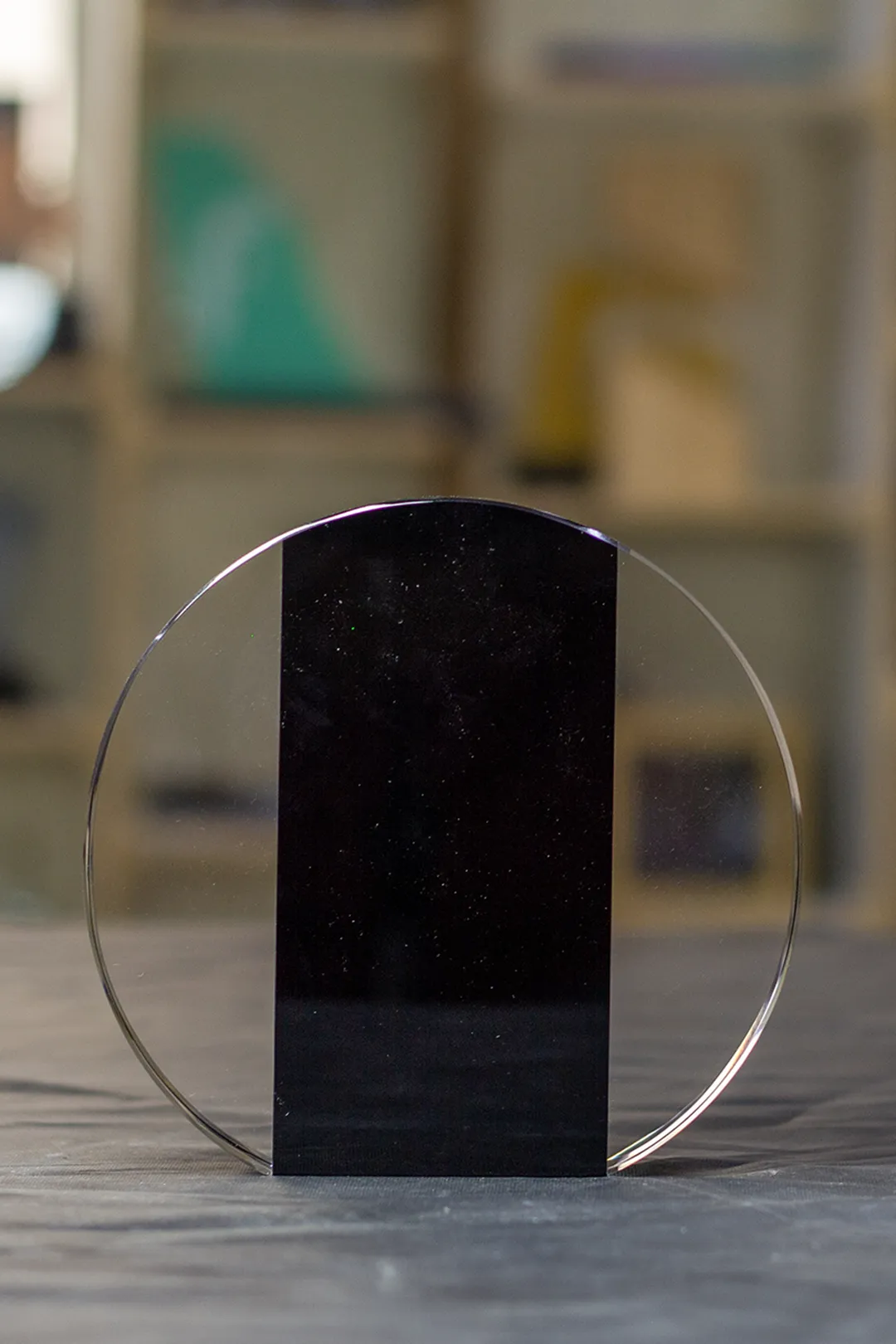 Circular Clear and Black Mirror Crystal Corporate Award