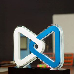 Bespoke Mitel Interlocking Logo Cutout Crystal Award
