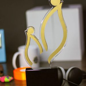 Elegant Leaf Dual-Flame Crystal Award with Gold Accents