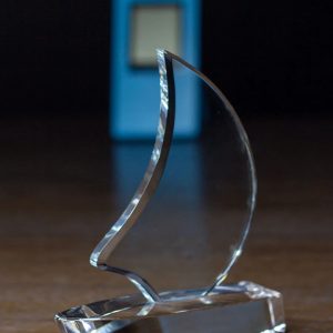 Crystal Sailboat Trophy on Polished Hull Base