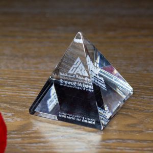 Bespoke 3D Laser Etched Optical Crystal Pyramid Award