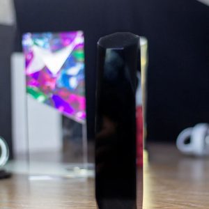 Premium Tall Black Crystal Monolith with Geometric Facets