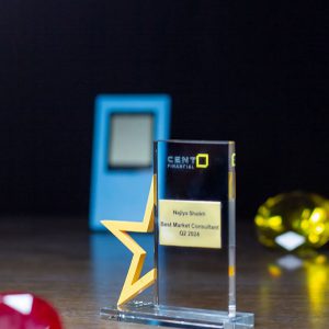 Bespoke Gold Star & Glass Pillar Excellence Trophy