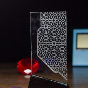 Vertical Crystal Award with Geometric Star Pattern Etching